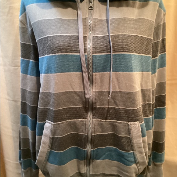OP Zip Up Hoodie Size XL, Gray,Blue Stripes - Picture 5 of 9